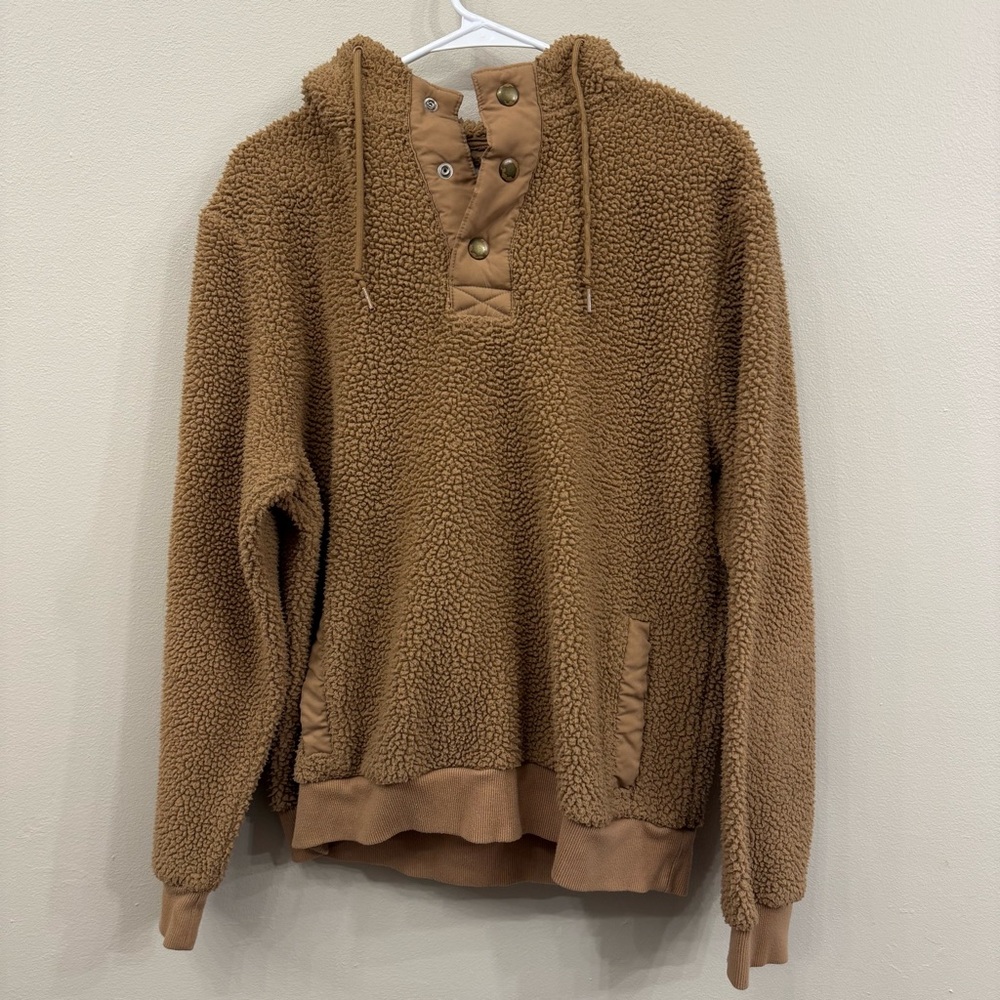Old Navy Tan Sherpa Button-Up Hoodie Jacket Sweater | Men’s Size Large